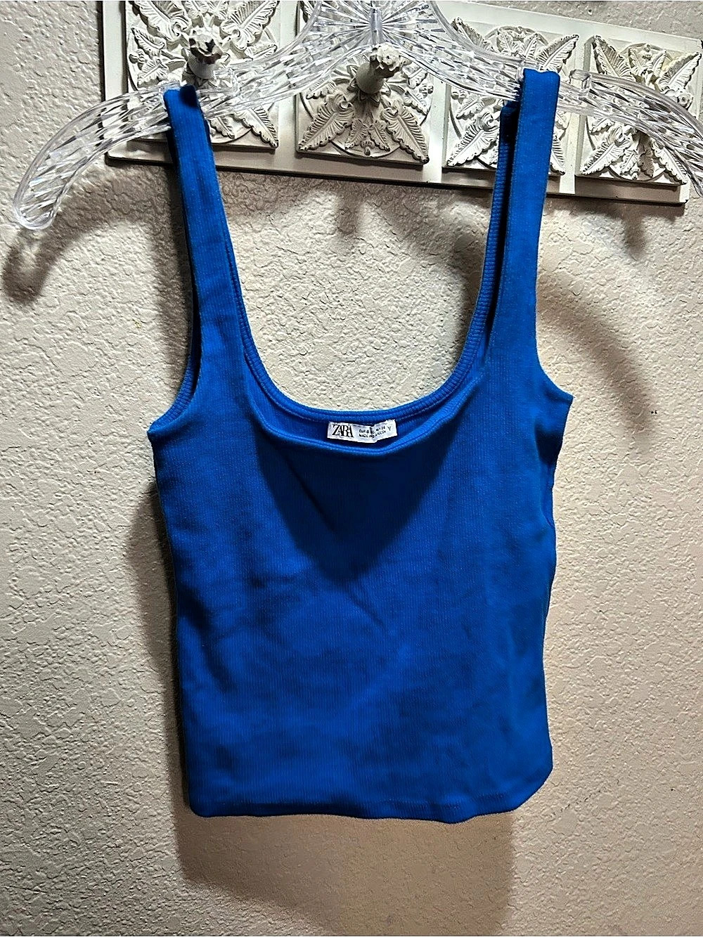Zara Ribbed Cropped Tank Top Blue Scoop Neck Tank Top Small
